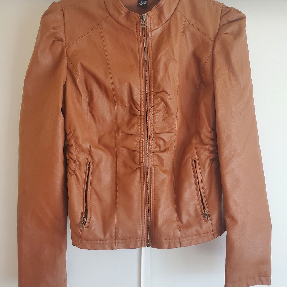 Rue21 Tan Leather Jacket Fitted Tailored Waist  XL